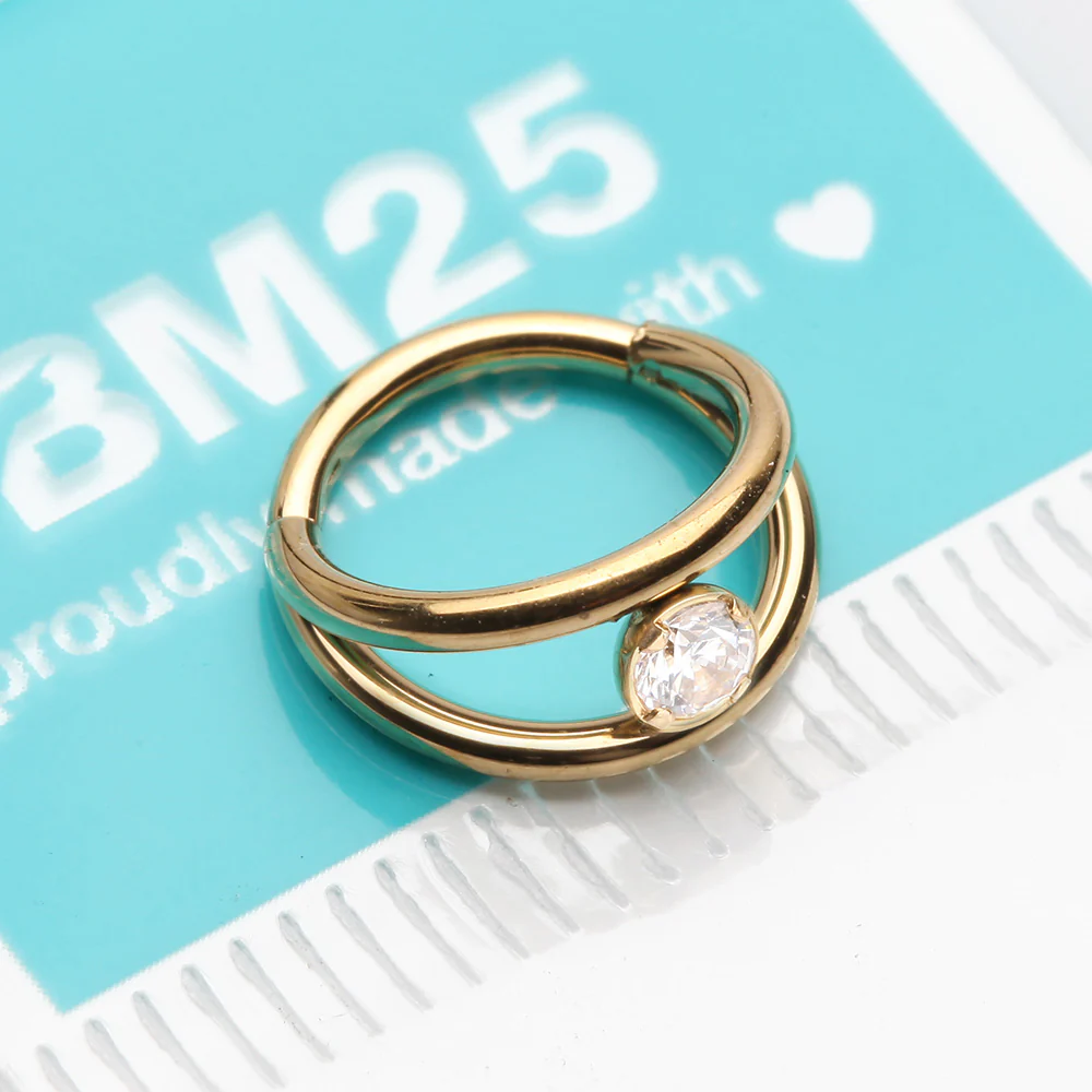 Golden Double Hoop Sparkle Seamless Clicker Hoop Ring - Image 3
