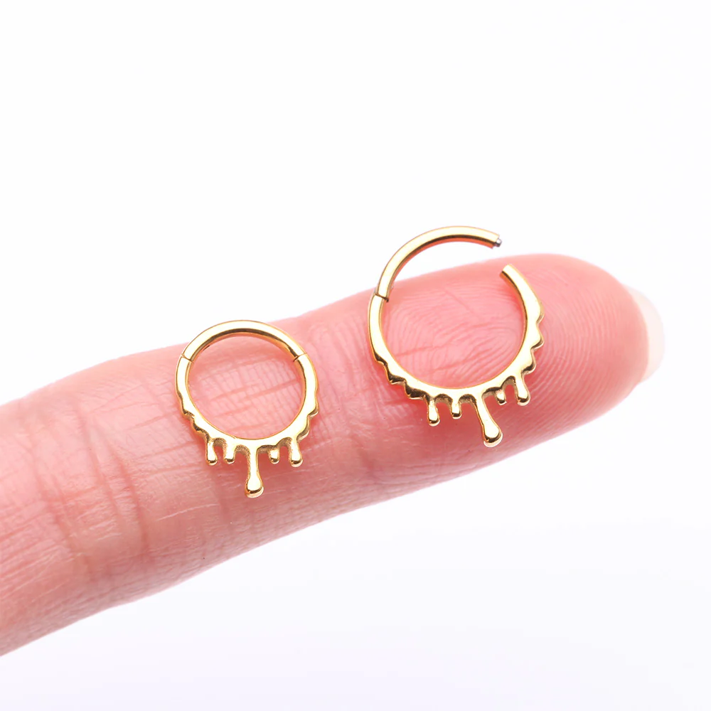 Golden Dripping Ooze Clicker Hoop Ring - Image 3