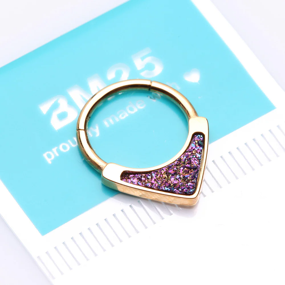 Golden Druzy Stone Sparkle Chevron Seamless Clicker Hoop Ring - Image 3