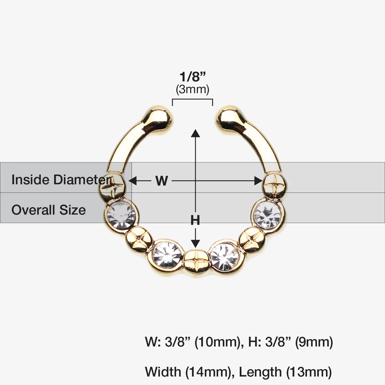 Golden Elan Multi-Gem Fake Septum Clip-On Ring - Image 2
