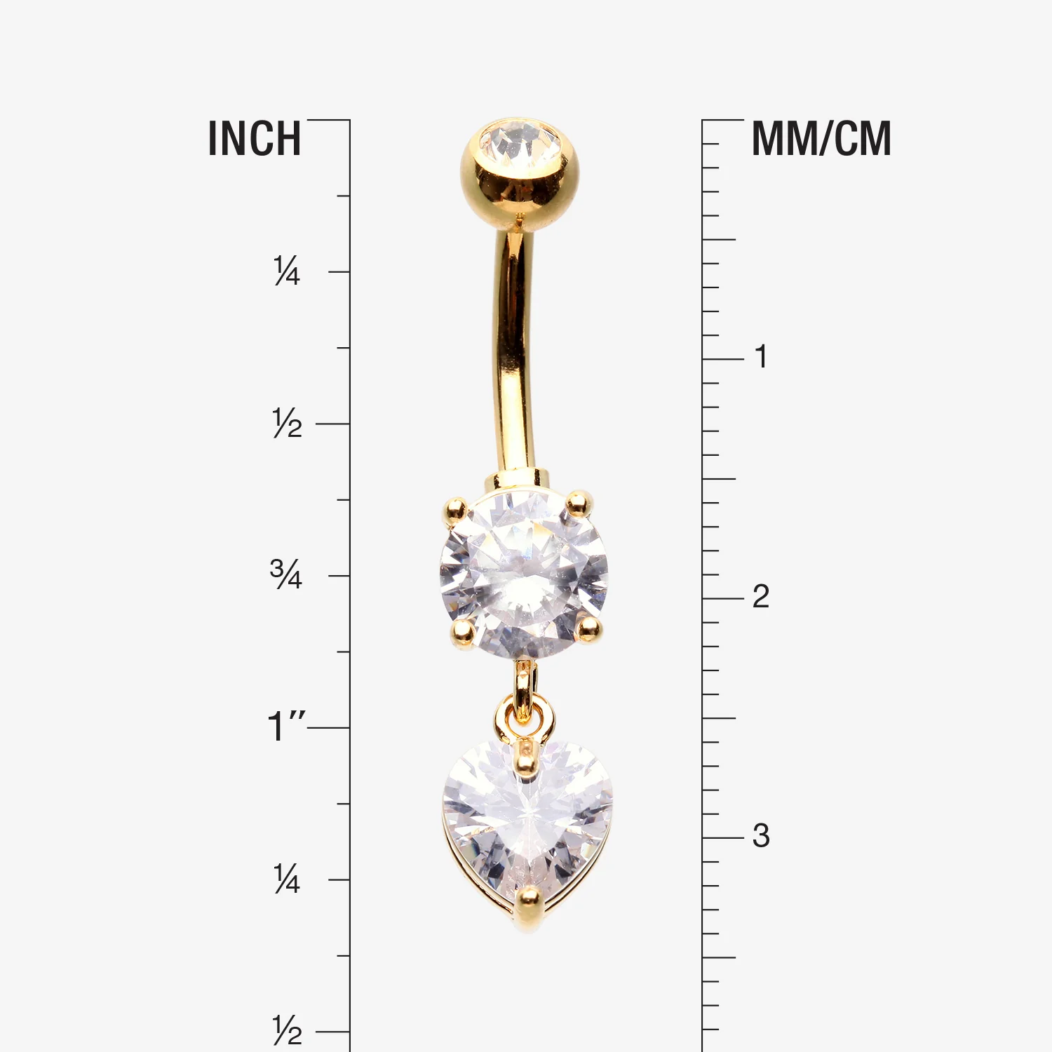 Golden Elegant Heart Drop Sparkle Belly Button Ring - Image 2