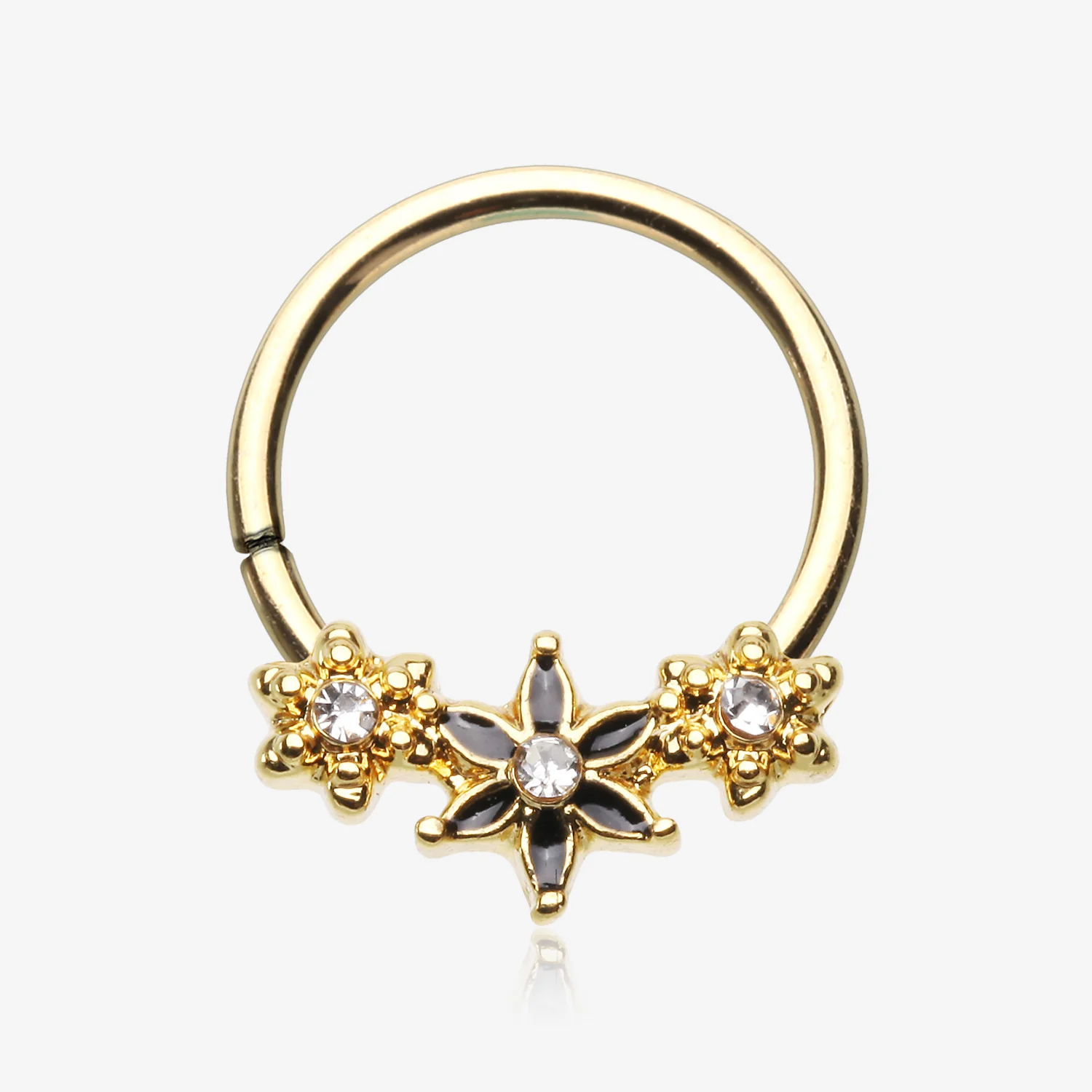 Golden Elegant Onyx Lily Flower Sparkle Bendable Twist Hoop Ring