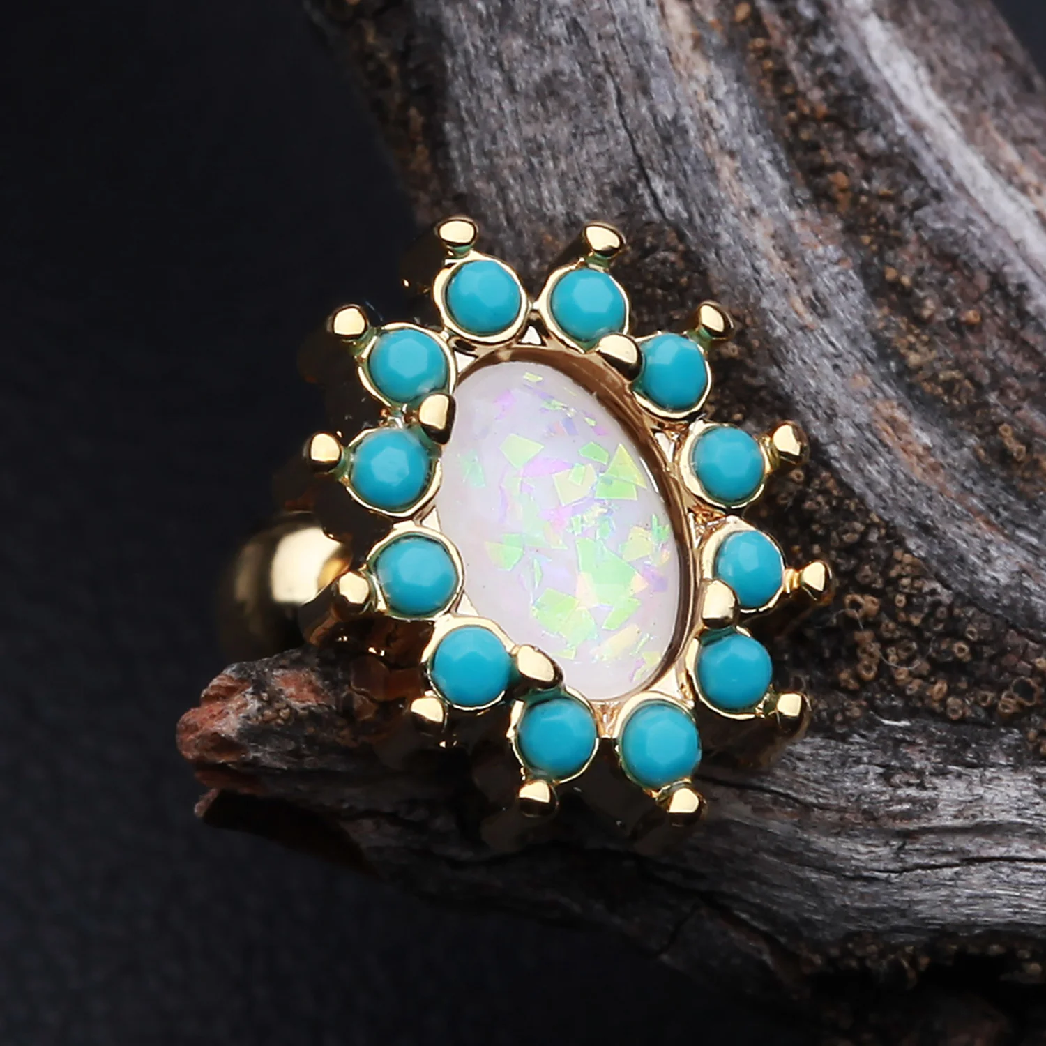 Golden Elegant Opal Turquoise Cartilage Tragus Earring - Image 2