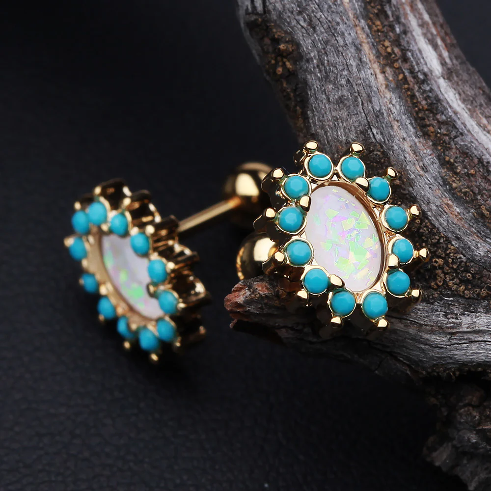 Golden Elegant Opal Turquoise Cartilage Tragus Earring - Image 3