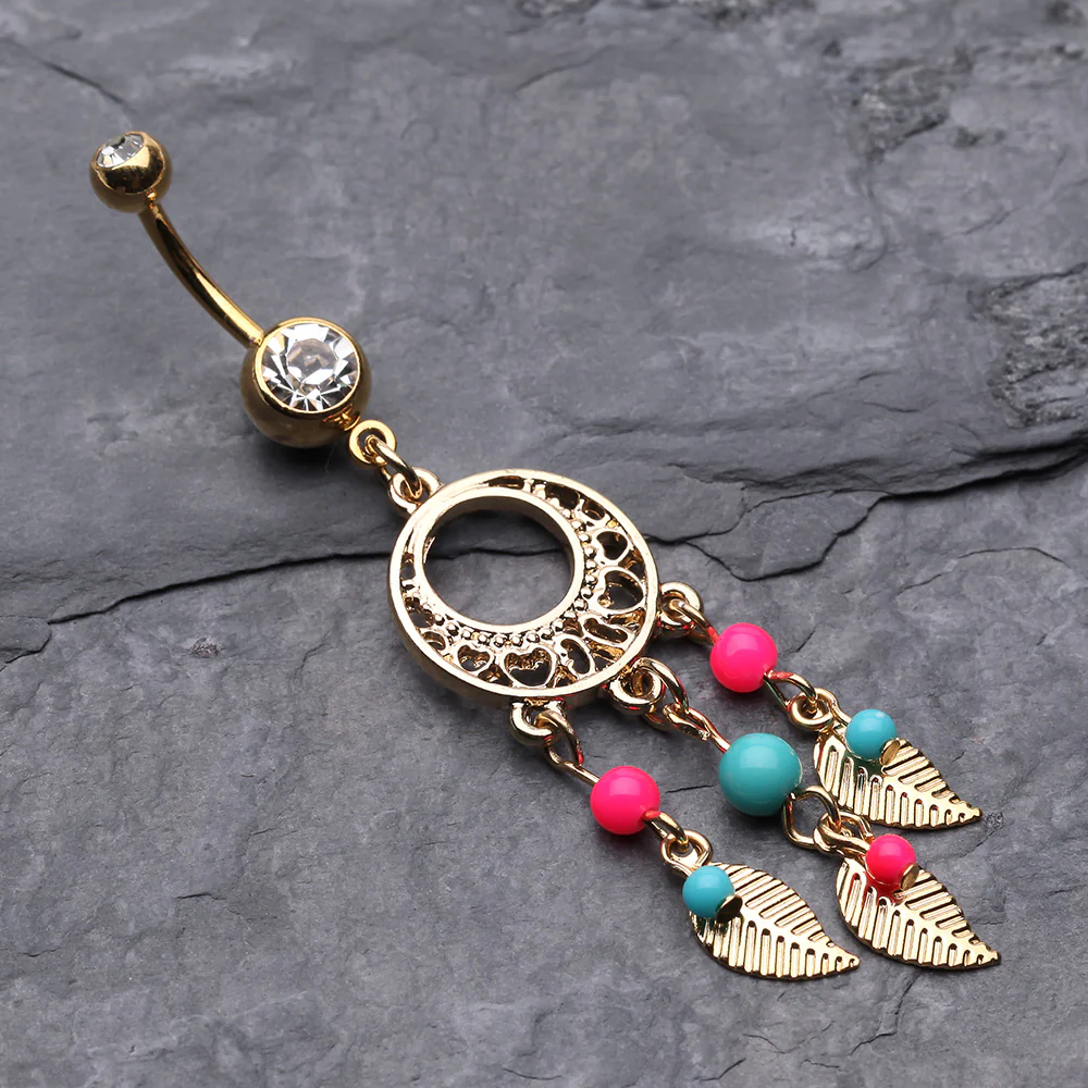 Golden Enchanted Dream Catchers Belly Button Ring - Image 3