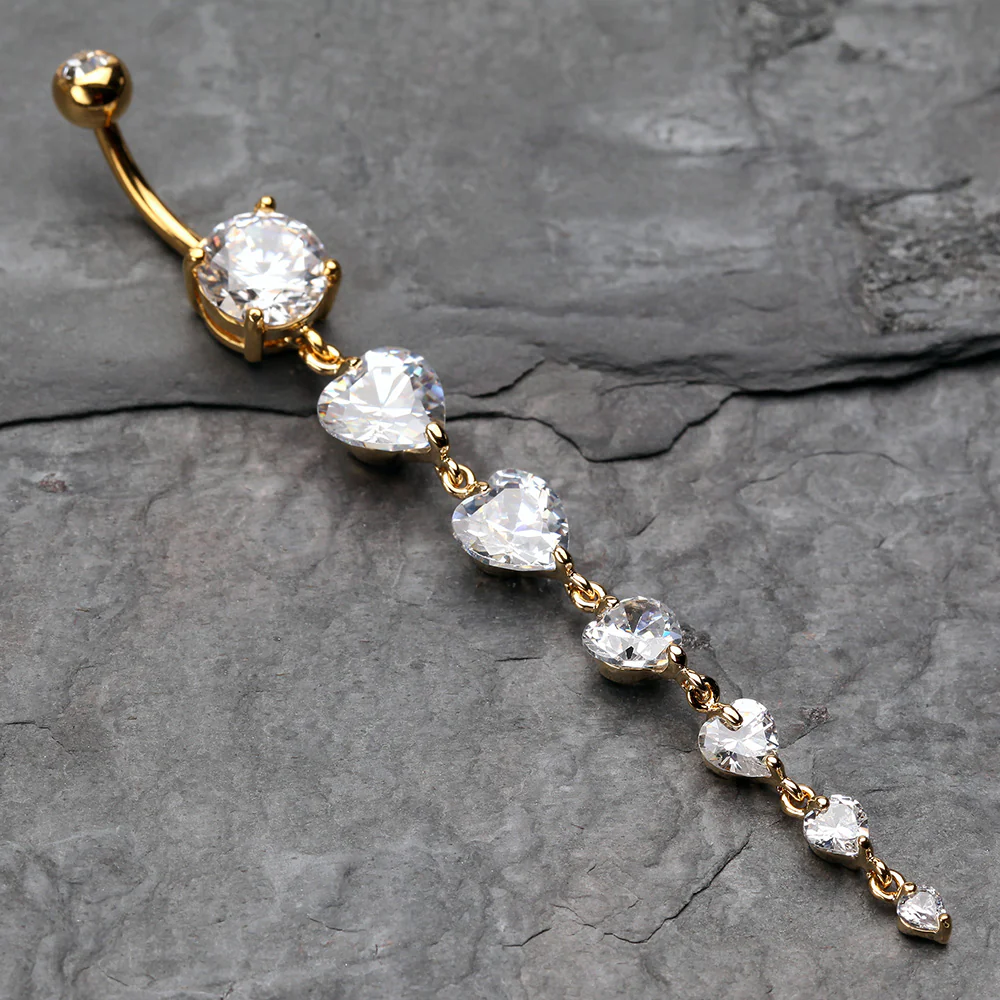 Golden Enchanting Heart Cascade Belly Ring - Image 3