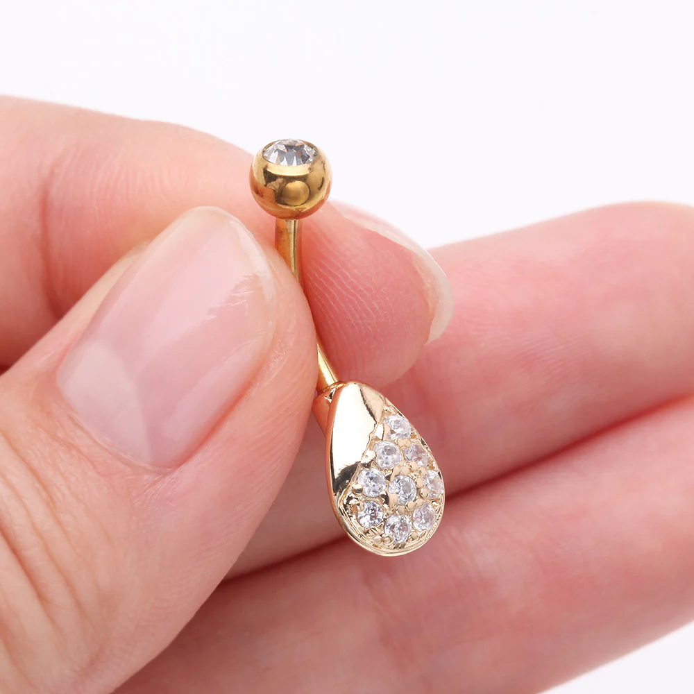 Golden Essence Sparkle Dew Droplet Belly Button Ring - Image 4