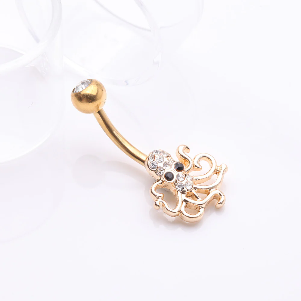 Golden Evil Octopus Sparkle Belly Button Ring - Image 3