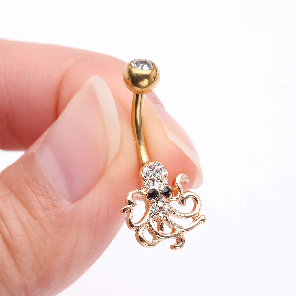 Golden Evil Octopus Sparkle Belly Button Ring - Image 4