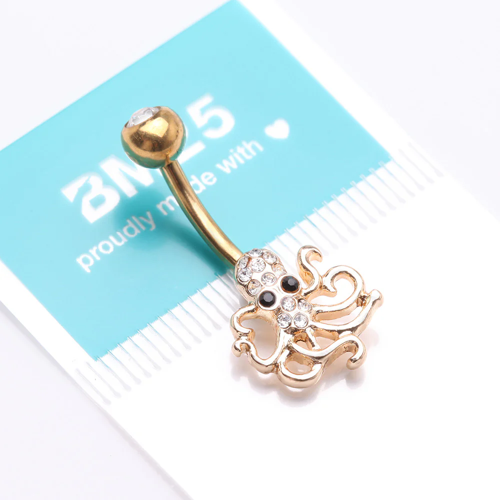 Golden Evil Octopus Sparkle Belly Button Ring - Image 5