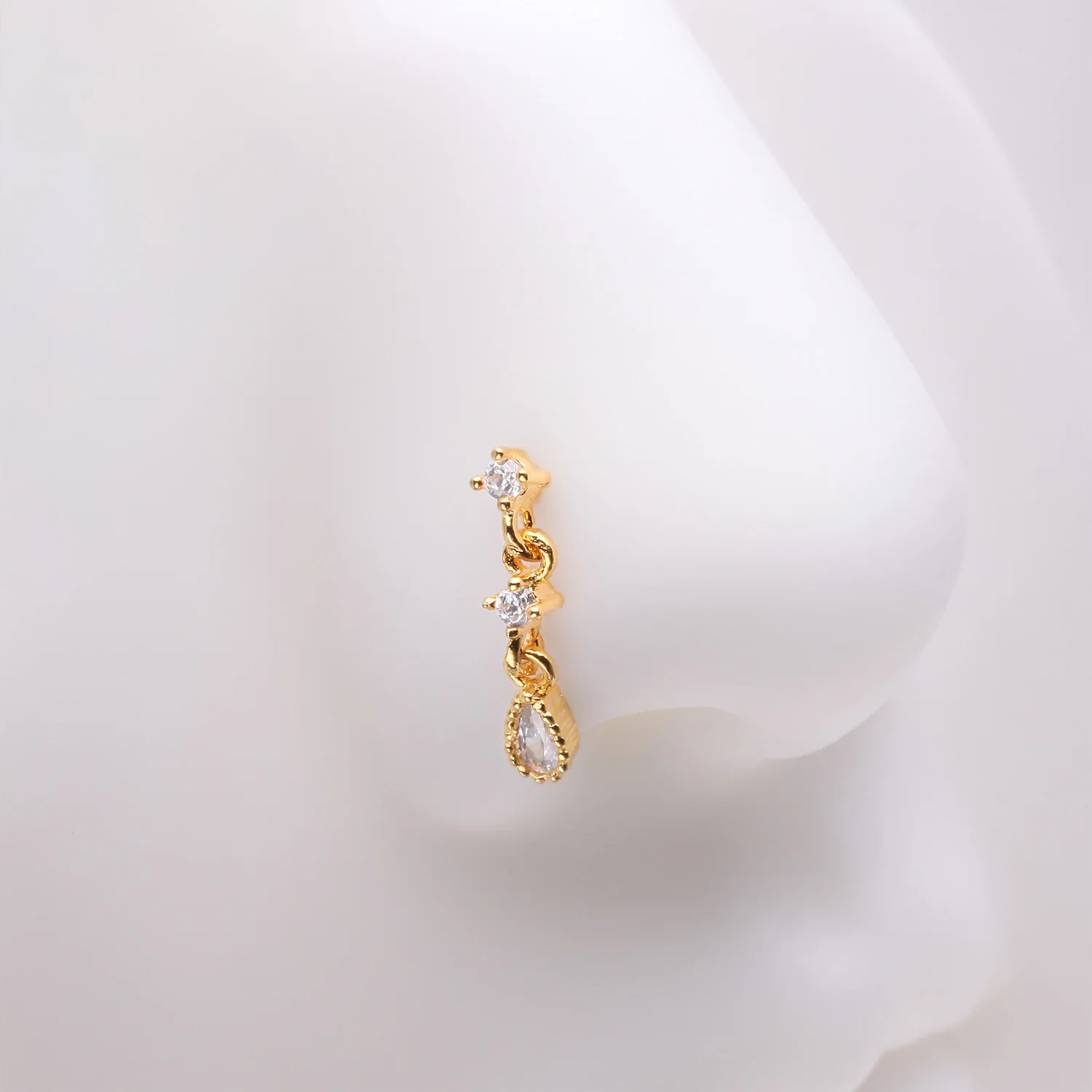 Golden Fairytale Droplets Multi-Gem Teardrop Dangle Nose Stud Ring - Image 2