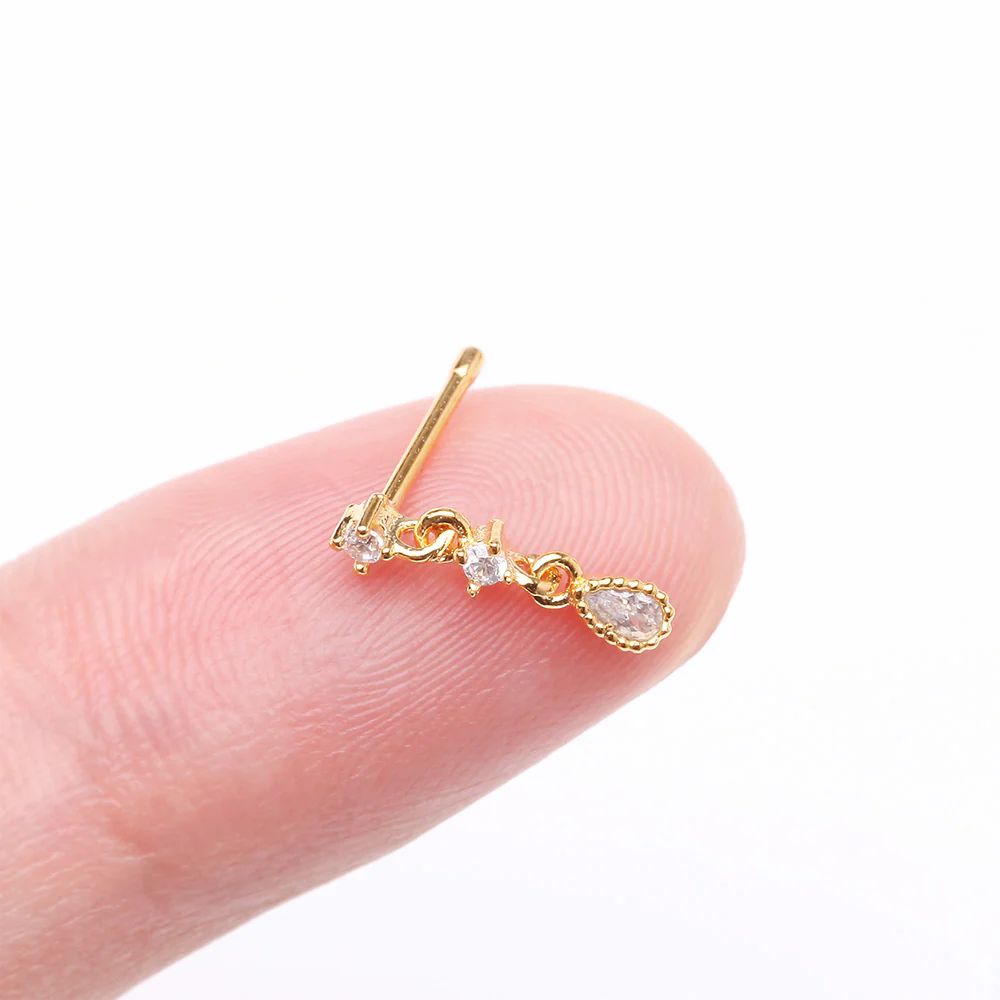 Golden Fairytale Droplets Multi-Gem Teardrop Dangle Nose Stud Ring - Image 3
