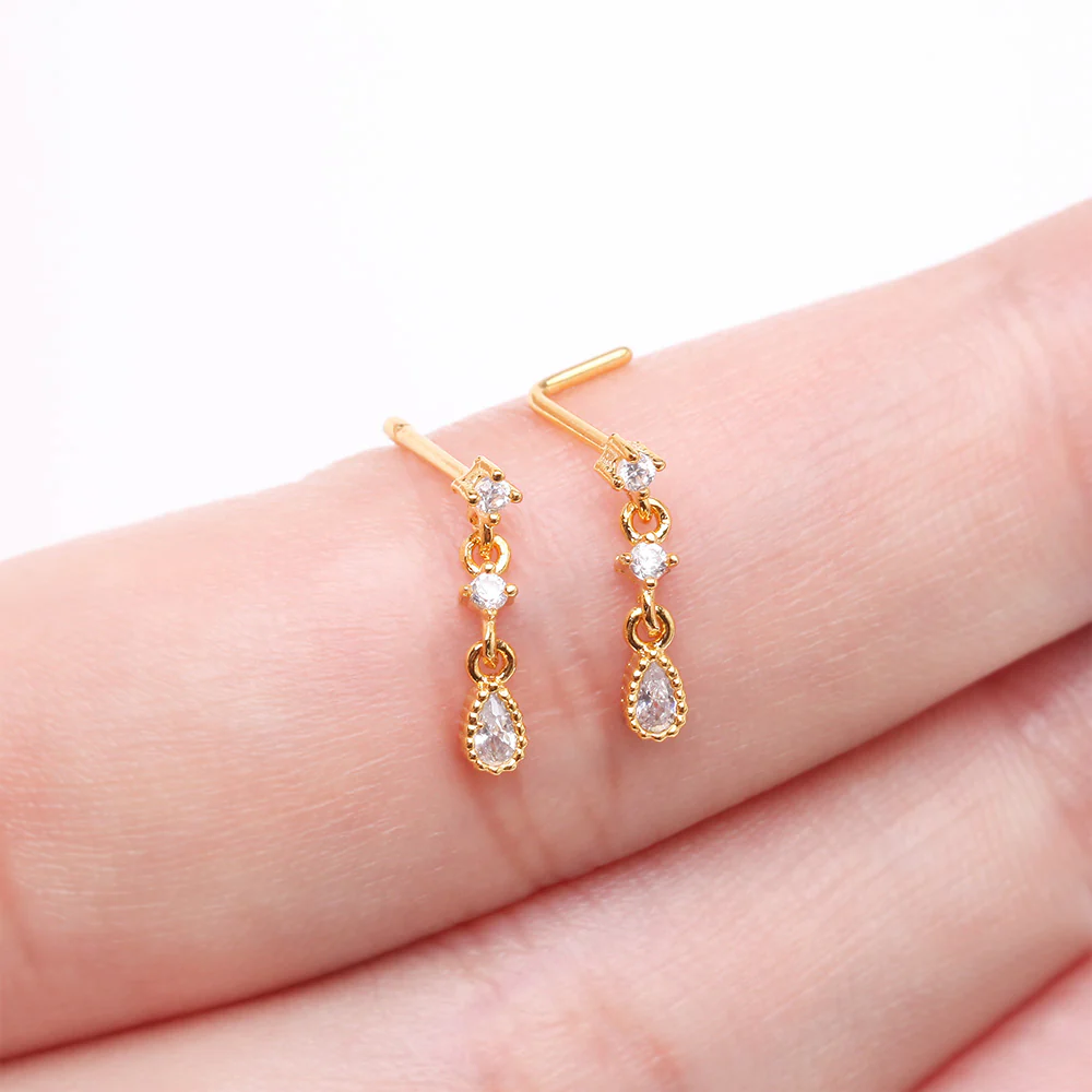 Golden Fairytale Droplets Multi-Gem Teardrop Dangle Nose Stud Ring - Image 4