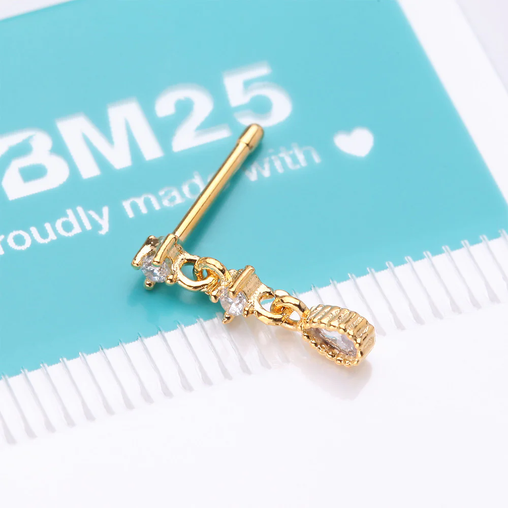 Golden Fairytale Droplets Multi-Gem Teardrop Dangle Nose Stud Ring - Image 5