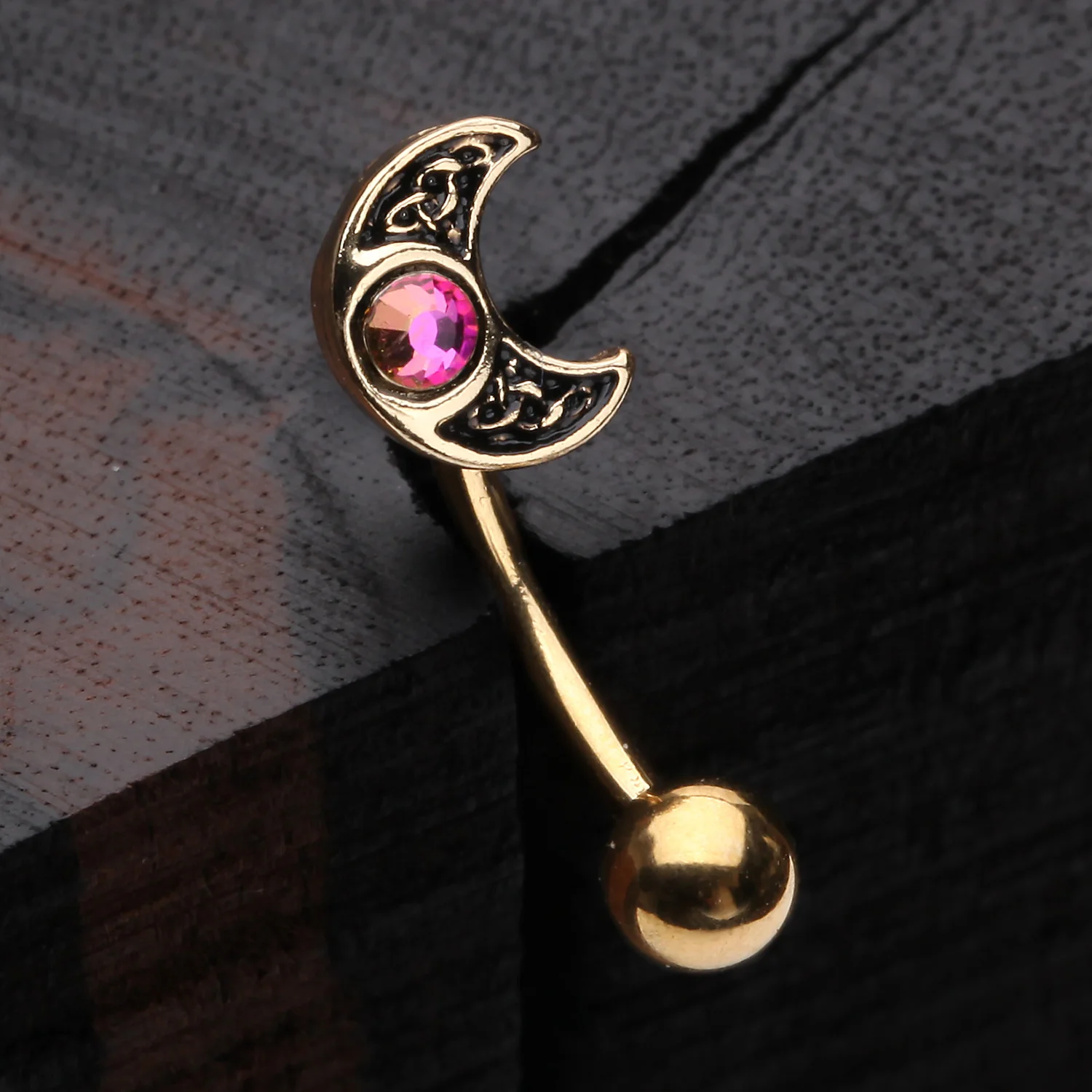 Golden Filigree Crescent Moon Sparkle Curved Barbell - Image 2
