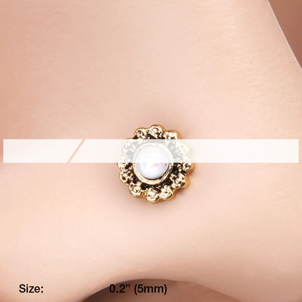 Golden Filigree Opal Sparkle L-Shaped Nose Ring - Image 3