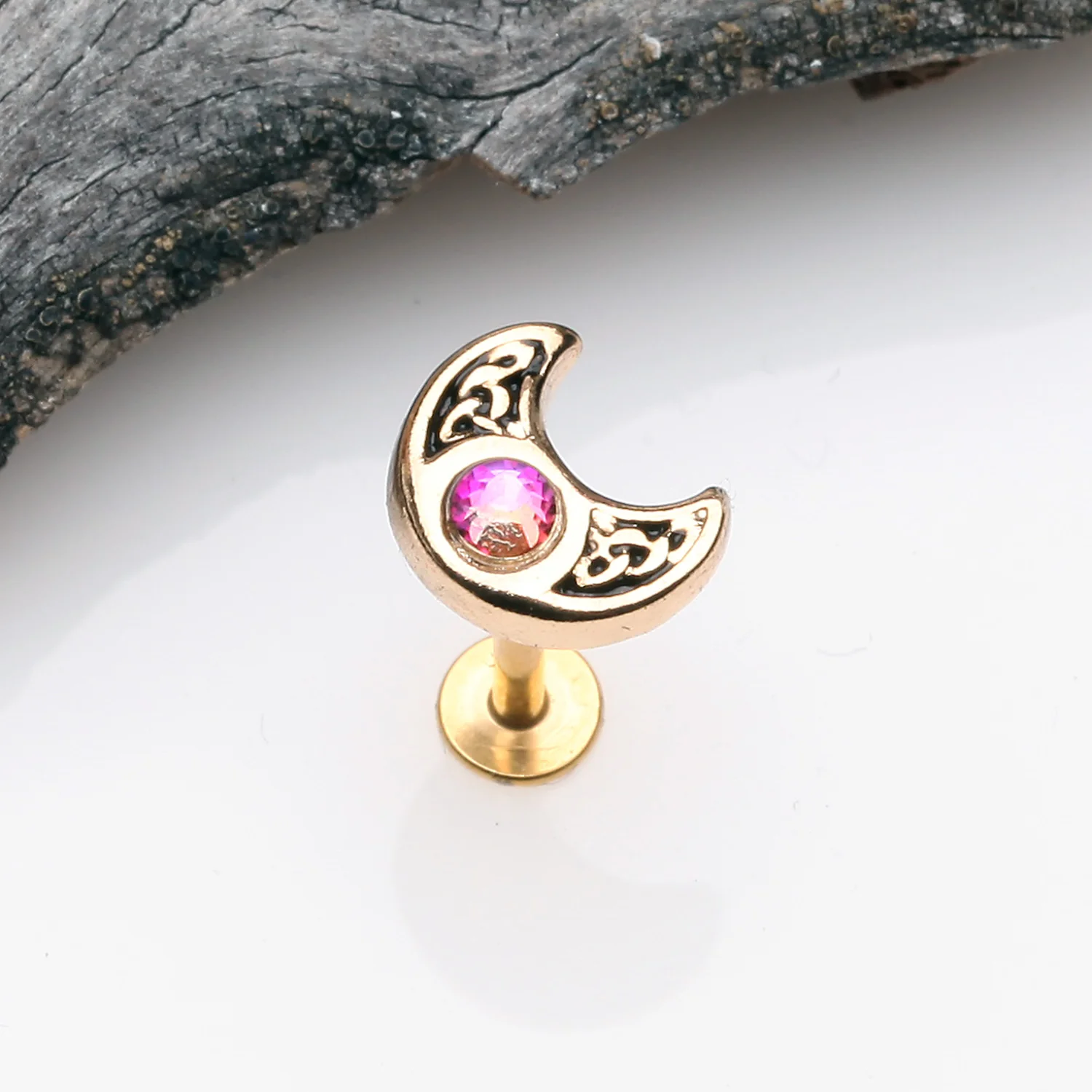 Golden Filigree Sparkle Crescent Moon Steel Labret - Image 2