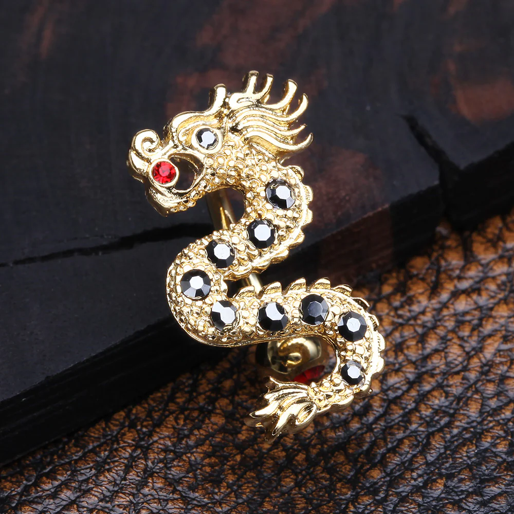 Golden Fire Dragon Lore Reverse Belly Button Ring - Image 3