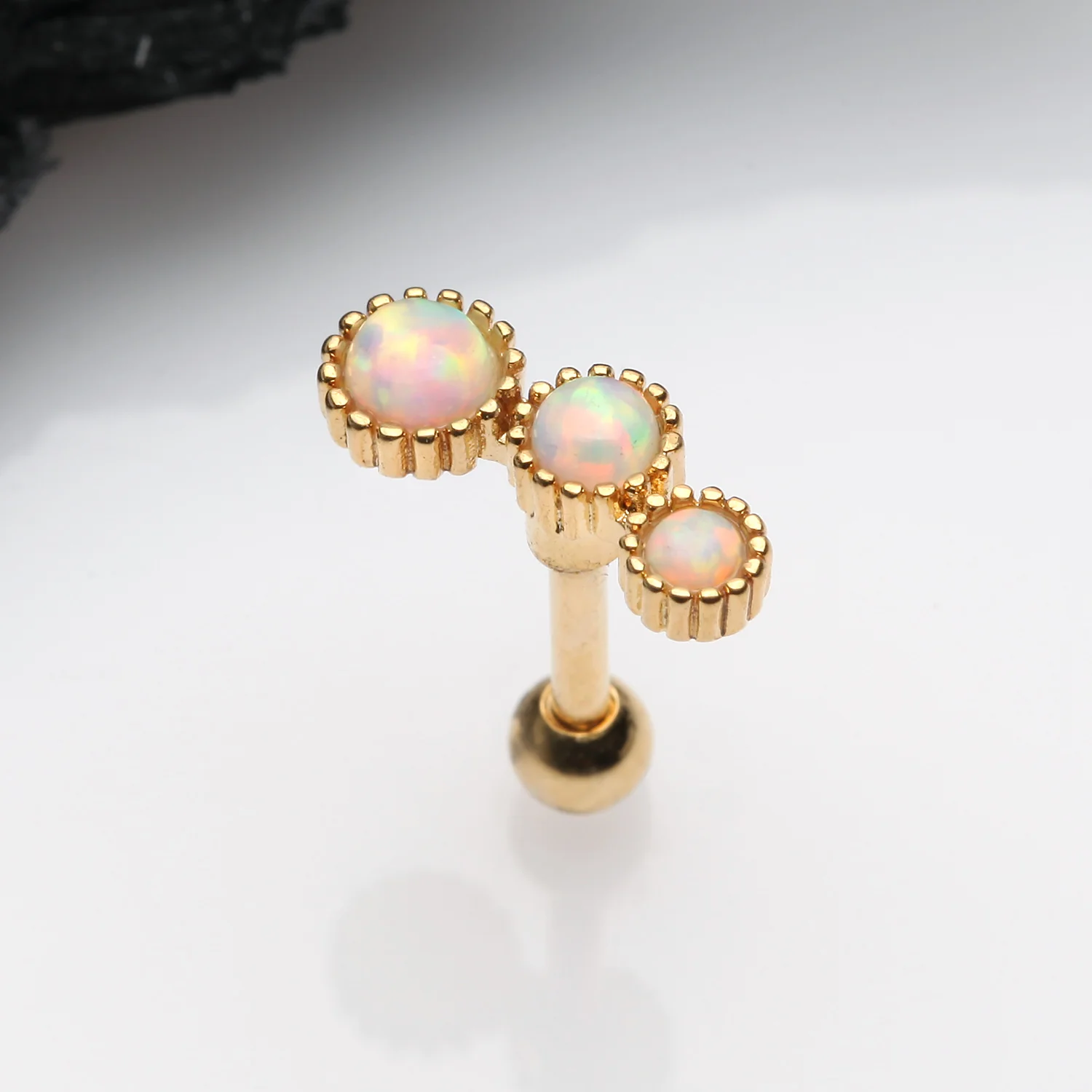Golden Fire Opal Bubble Trio Sparkle Cartilage Tragus Barbell Earring - Image 2