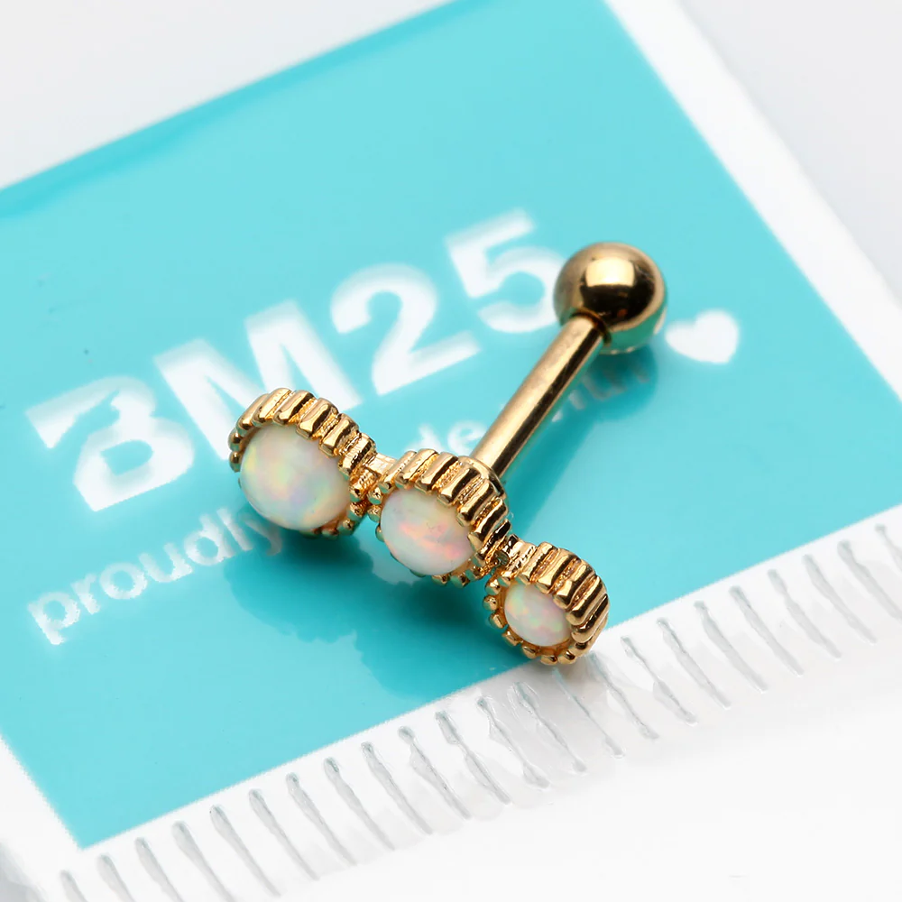 Golden Fire Opal Bubble Trio Sparkle Cartilage Tragus Barbell Earring - Image 3