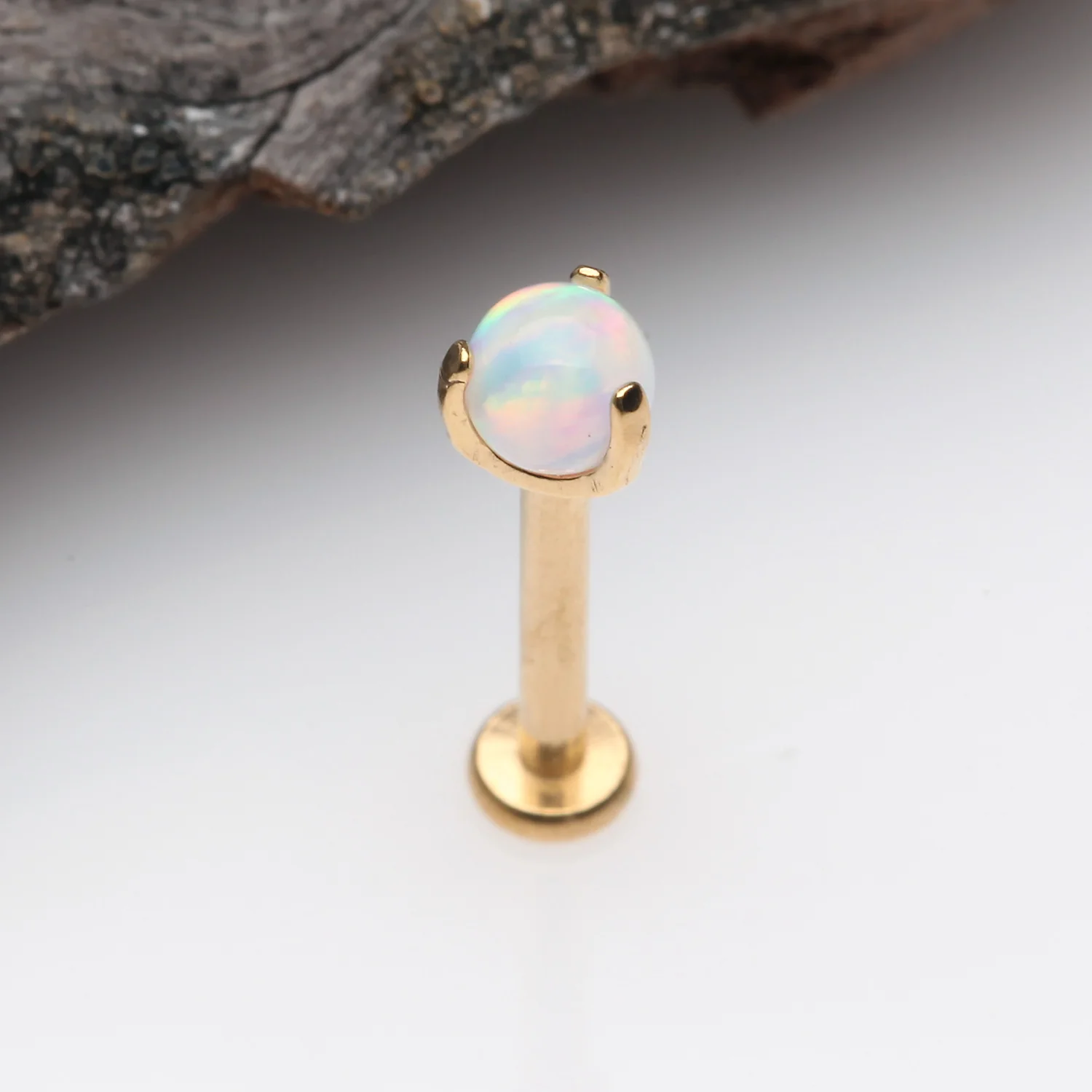 Golden Fire Opal Claw Prong Set Sparkle Internally Threaded Labret - Image 2