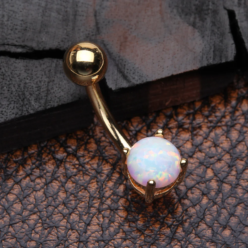 Golden Fire Opal Prong Set Basic Belly Button Ring - Image 3
