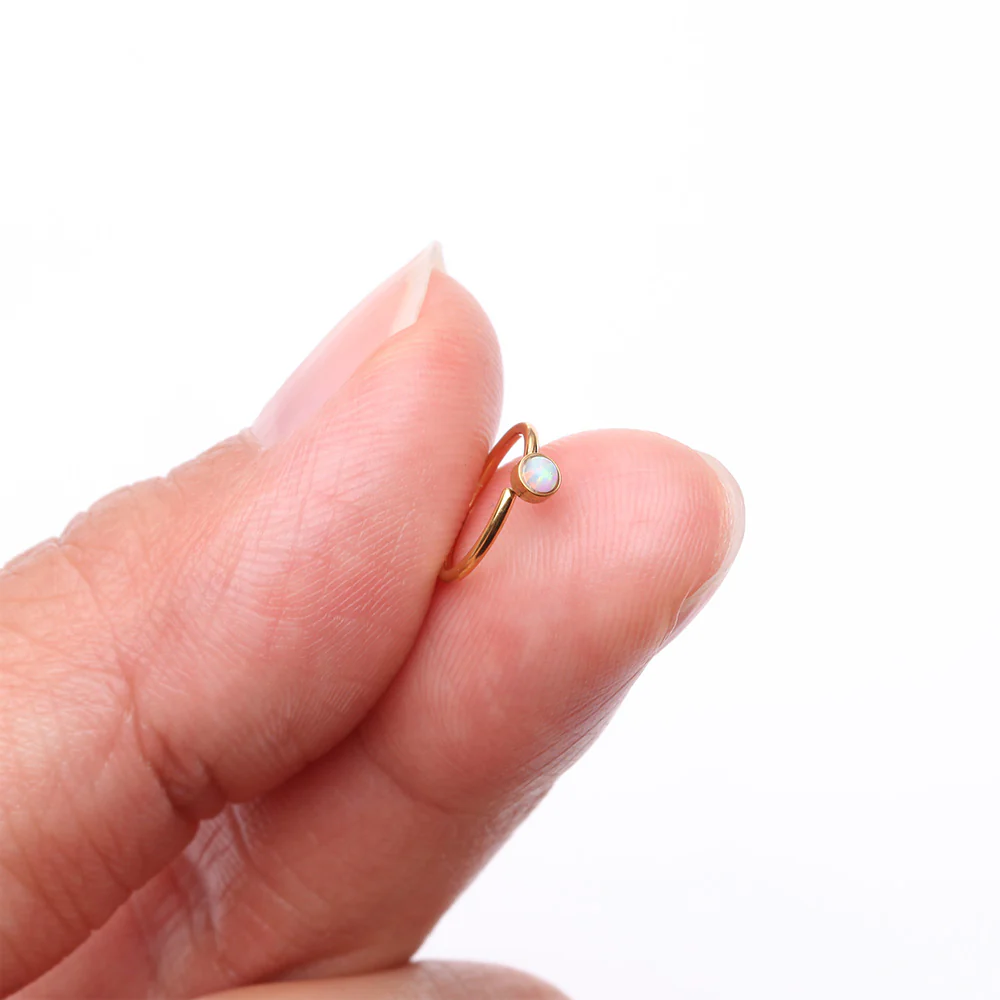 Golden Fire Opal Sparkle Bezel Set Bendable Hoop Ring - Image 3