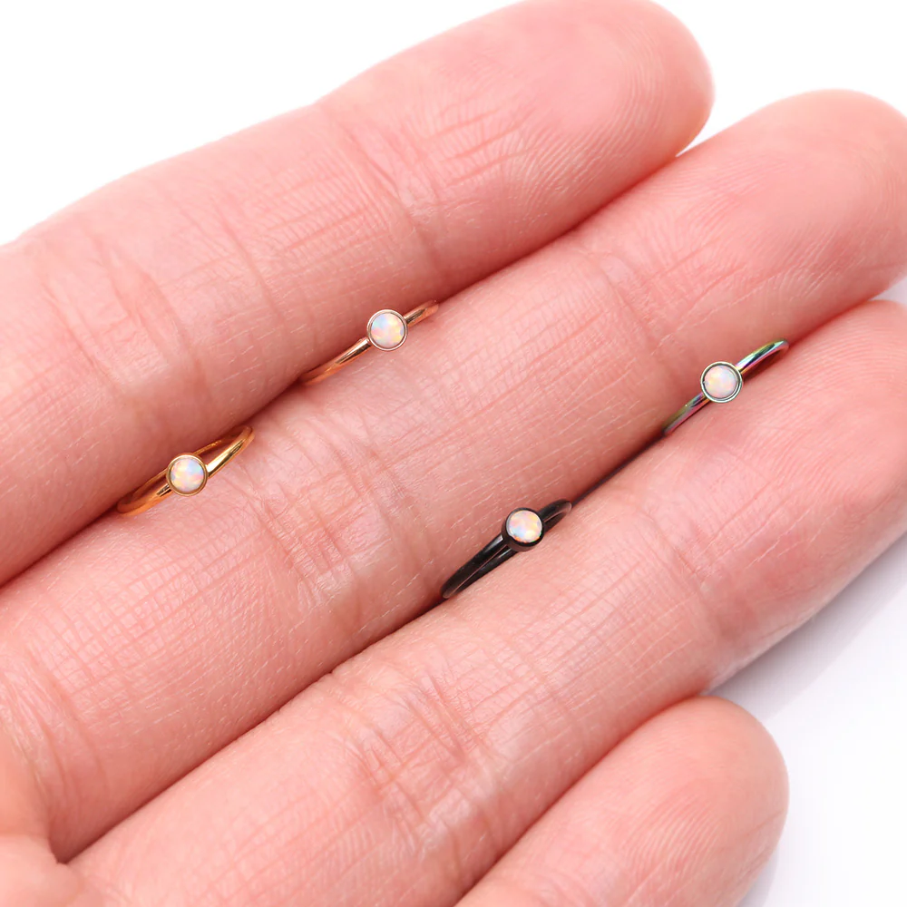 Golden Fire Opal Sparkle Bezel Set Bendable Hoop Ring - Image 4
