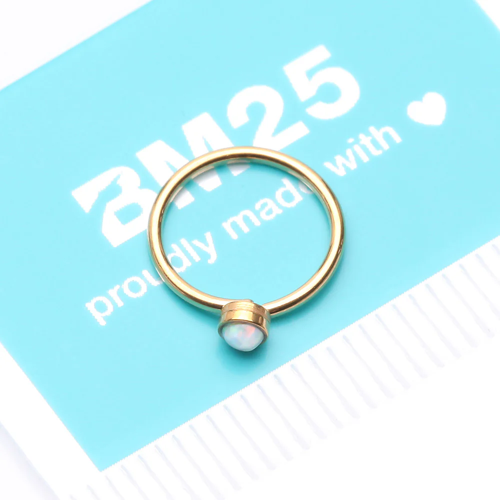 Golden Fire Opal Sparkle Bezel Set Bendable Hoop Ring - Image 5