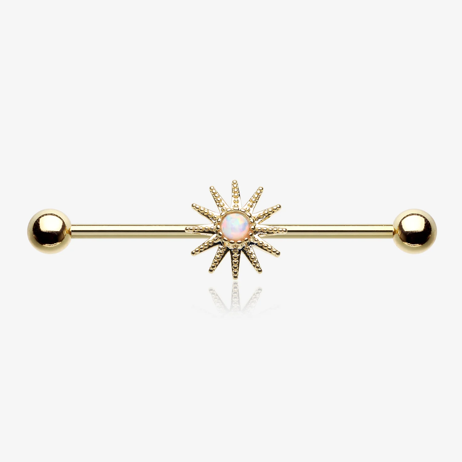 Golden Fire Opal Sunburst Sparkle Industrial Barbell