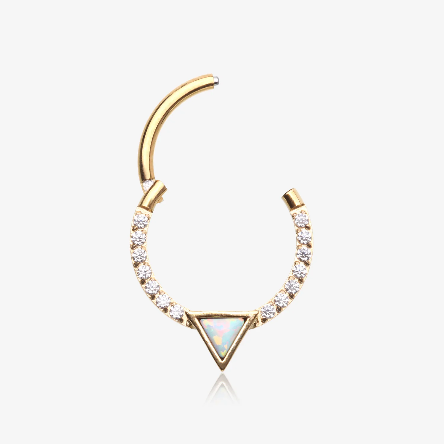 zzz-Golden Fire Opal Triangle Multi-Gem Sparkle Rim Seamless Clicker Hoop Ring - Image 2
