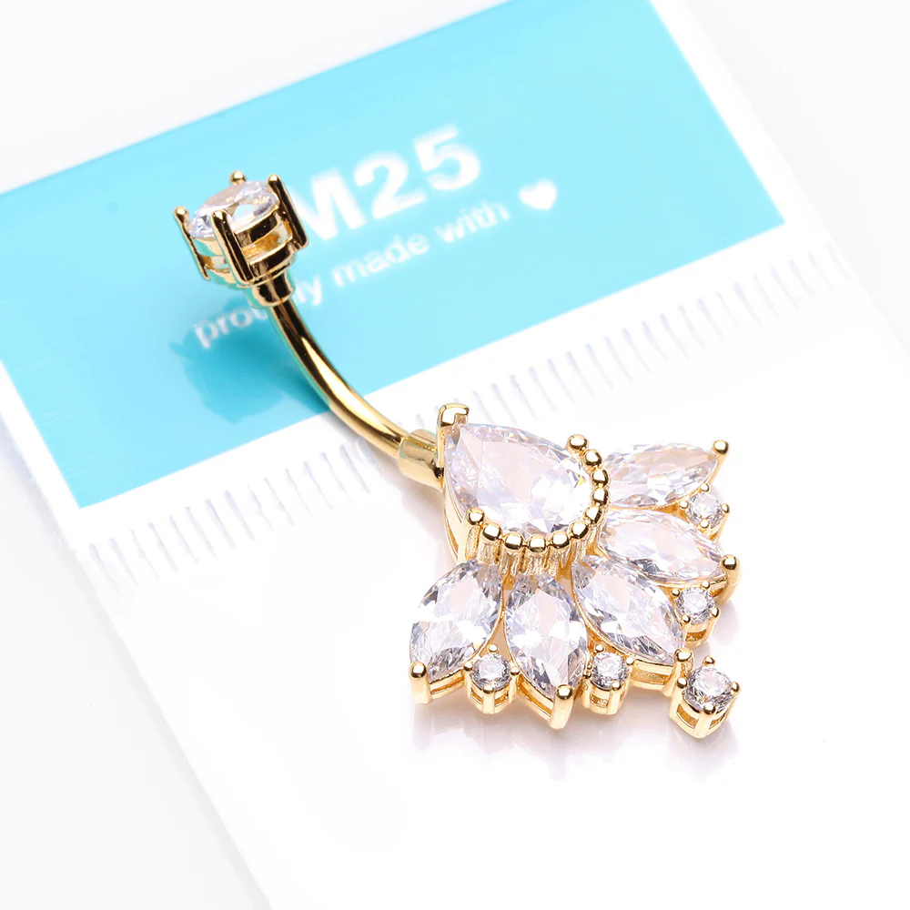Golden Floral Elegant Art Deco Sparkle Belly Button Ring - Image 4