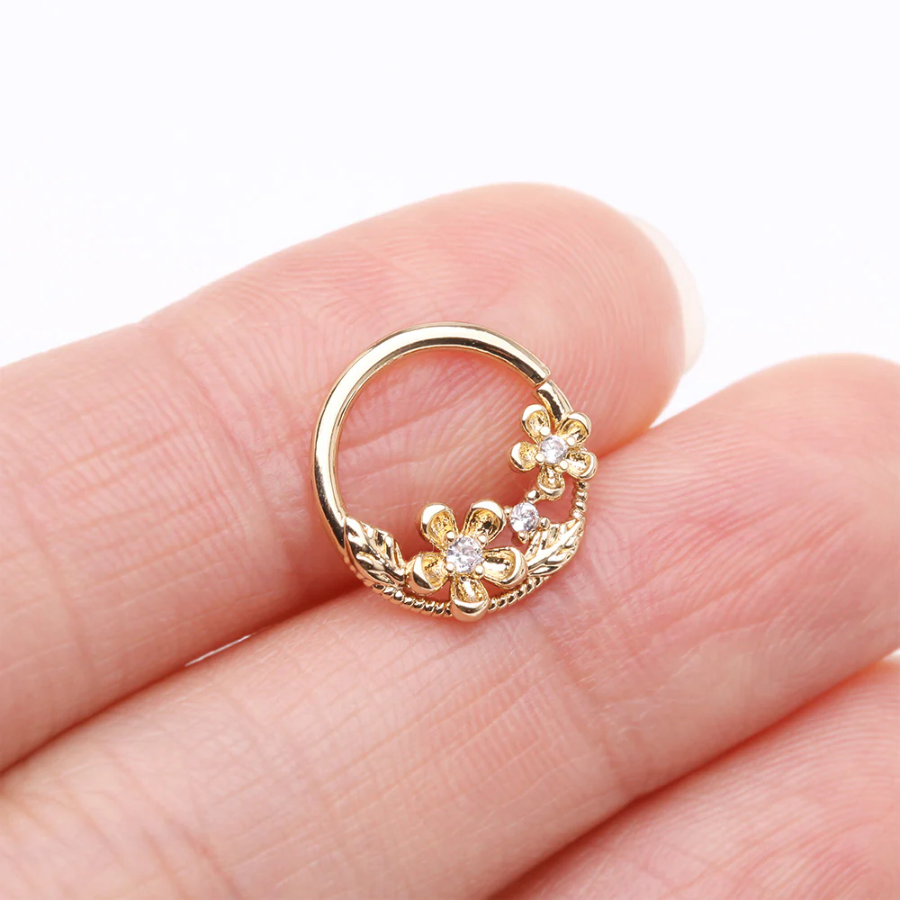 Golden Flower Garden Sparkle Bendable Hoop Ring - Image 3