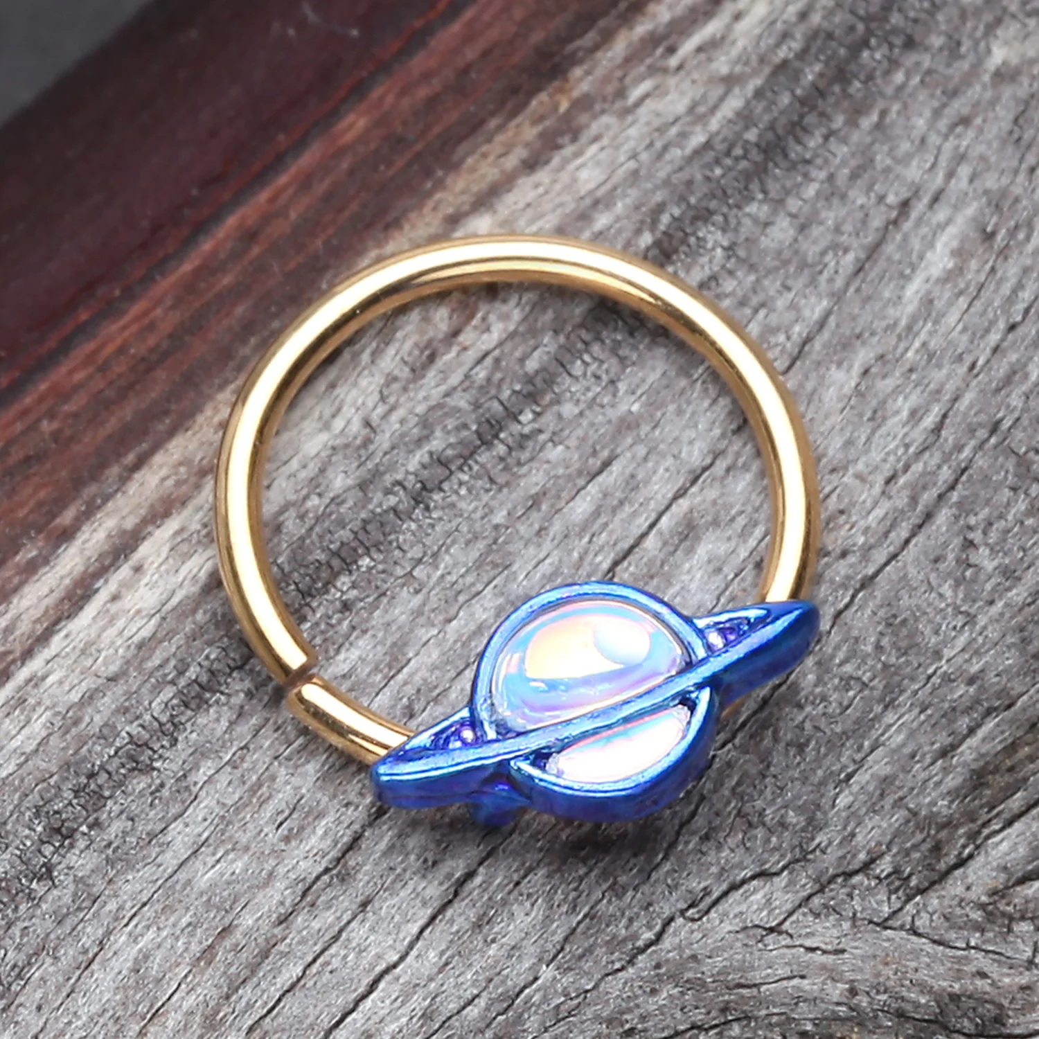 Golden Galaxy Planet Iridescent Revo Twist Hoop Ring - Image 2