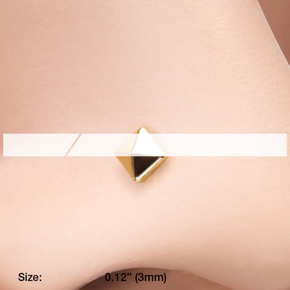 Golden Geo Pyramid Nose Stud Ring - Image 3