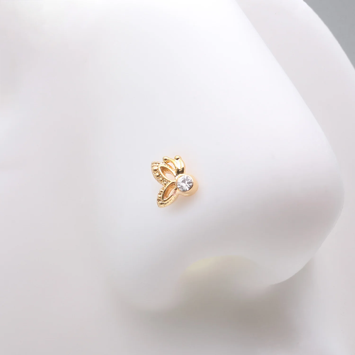 Golden Glam Butterfly Sparkle L-Shaped Nose Ring - Image 2