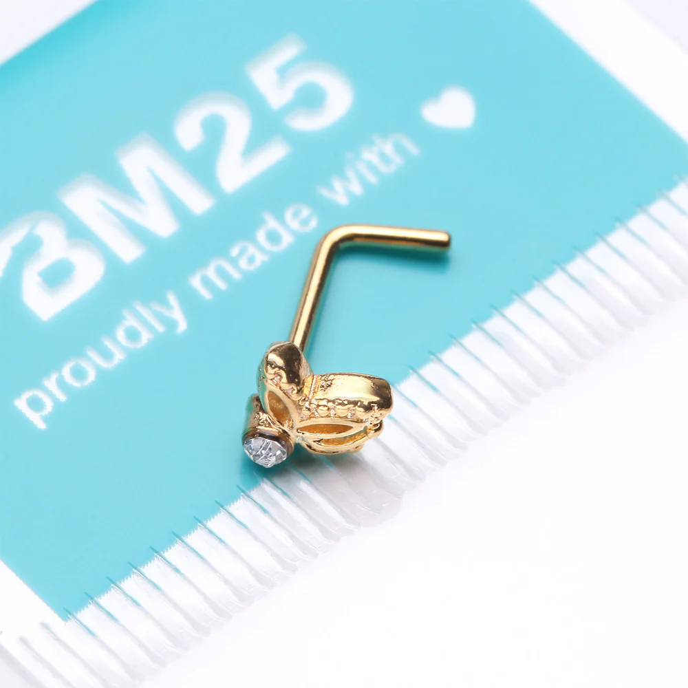 Golden Glam Butterfly Sparkle L-Shaped Nose Ring - Image 4