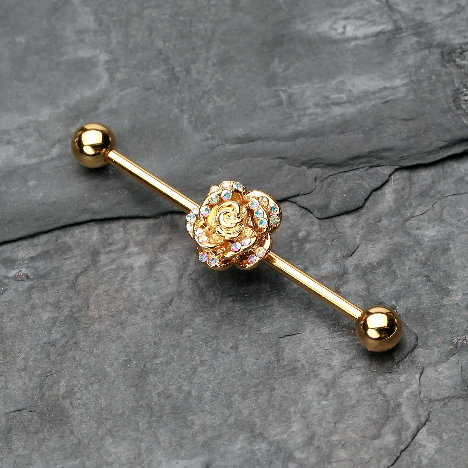 Golden Gleam Rose Blossom Industrial Barbell - Image 2