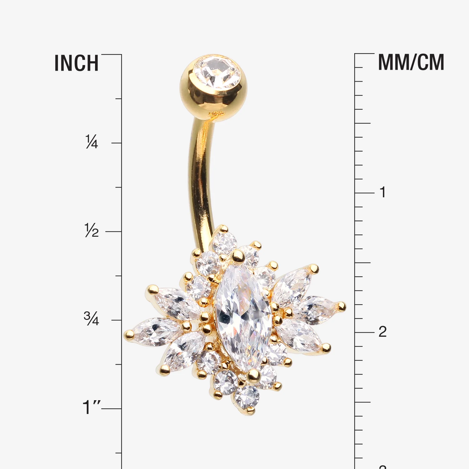 Golden Glistening Marquise Flower Sparkle Belly Button Ring - Image 2