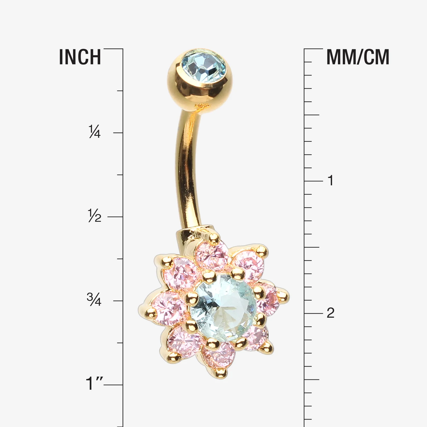Golden Glistening Spring Flower Sparkle Belly Button Ring - Image 2