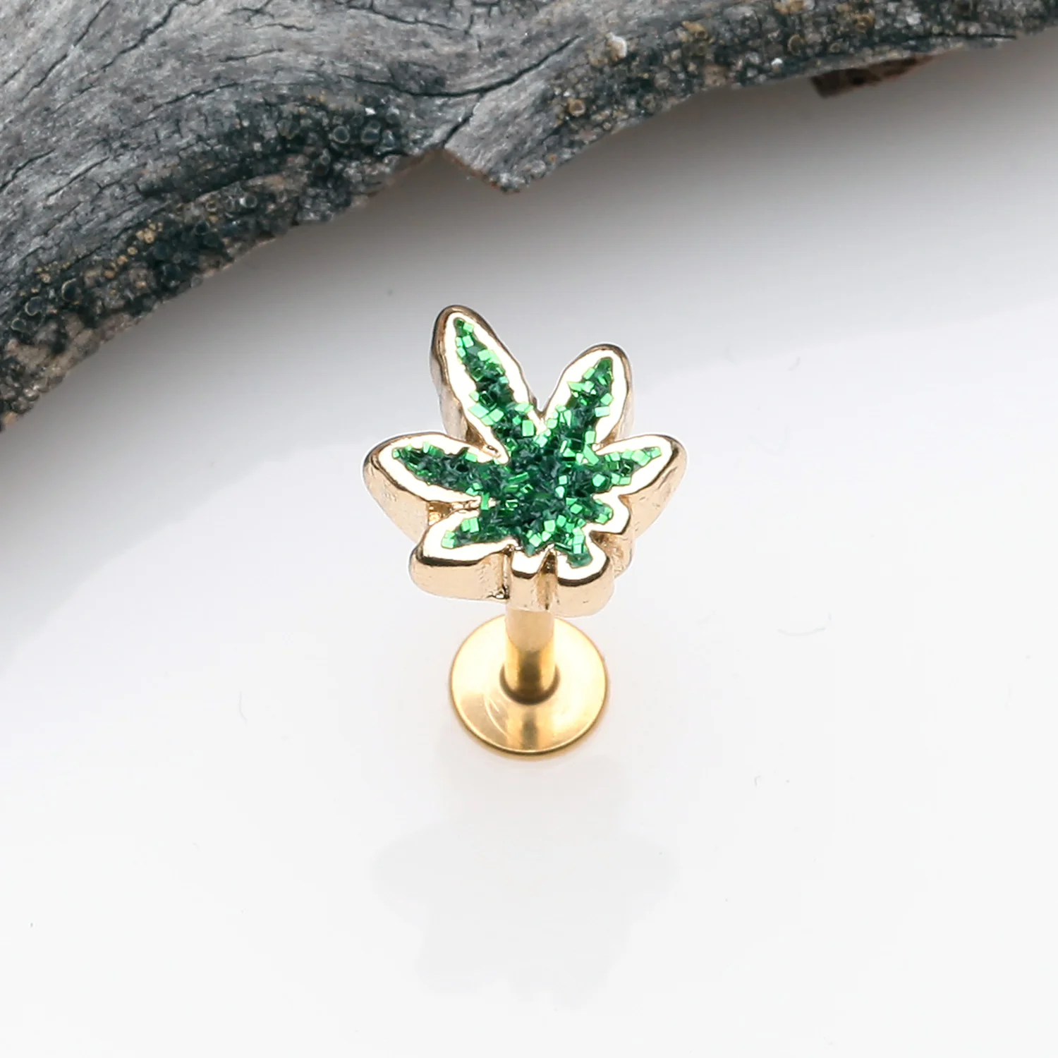 Golden Glitter Sparkle Cannabis Steel Labret - Image 2