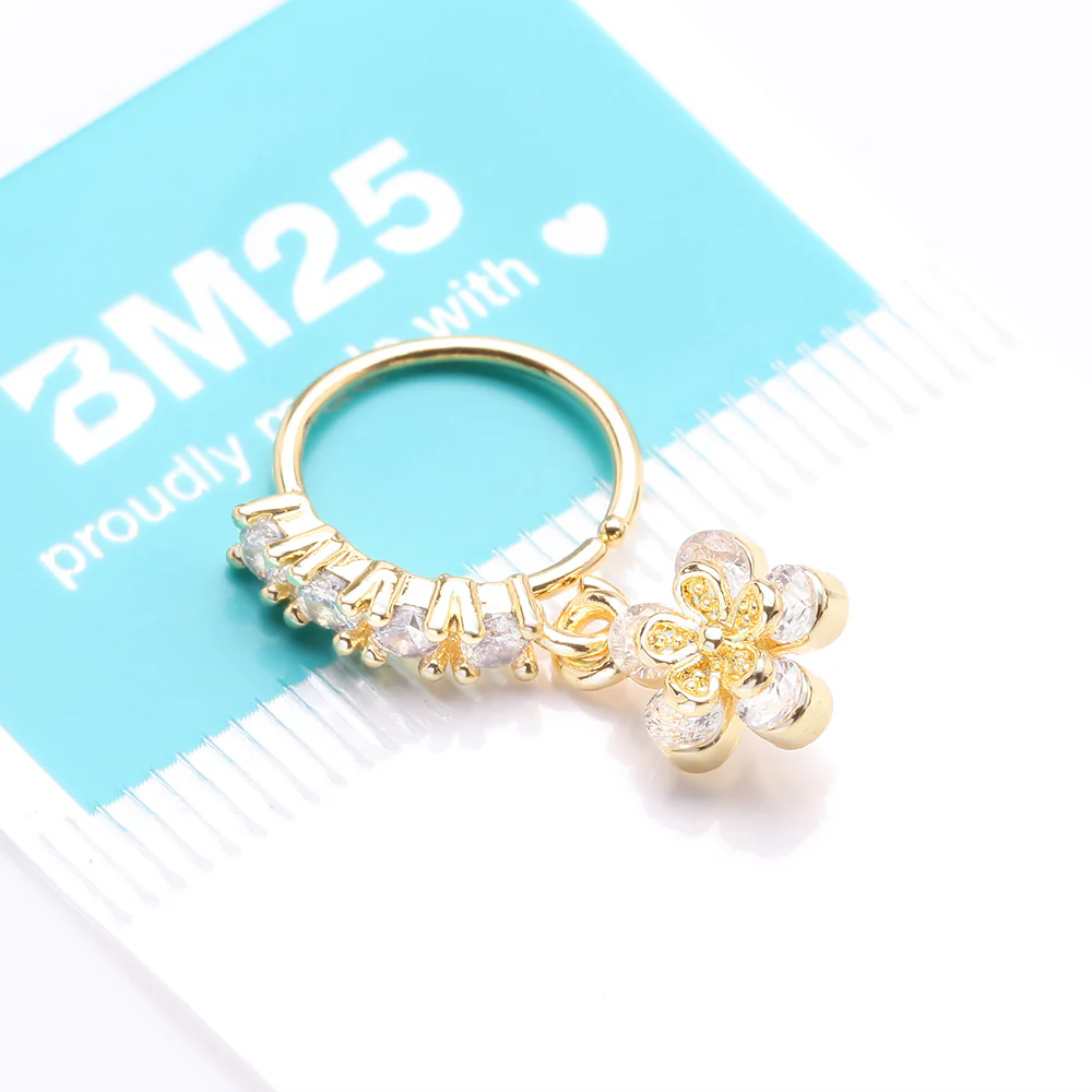 Golden Grand Daisy Flower Sparkle Multi-Gem Lined Bendable Hoop Ring - Image 4
