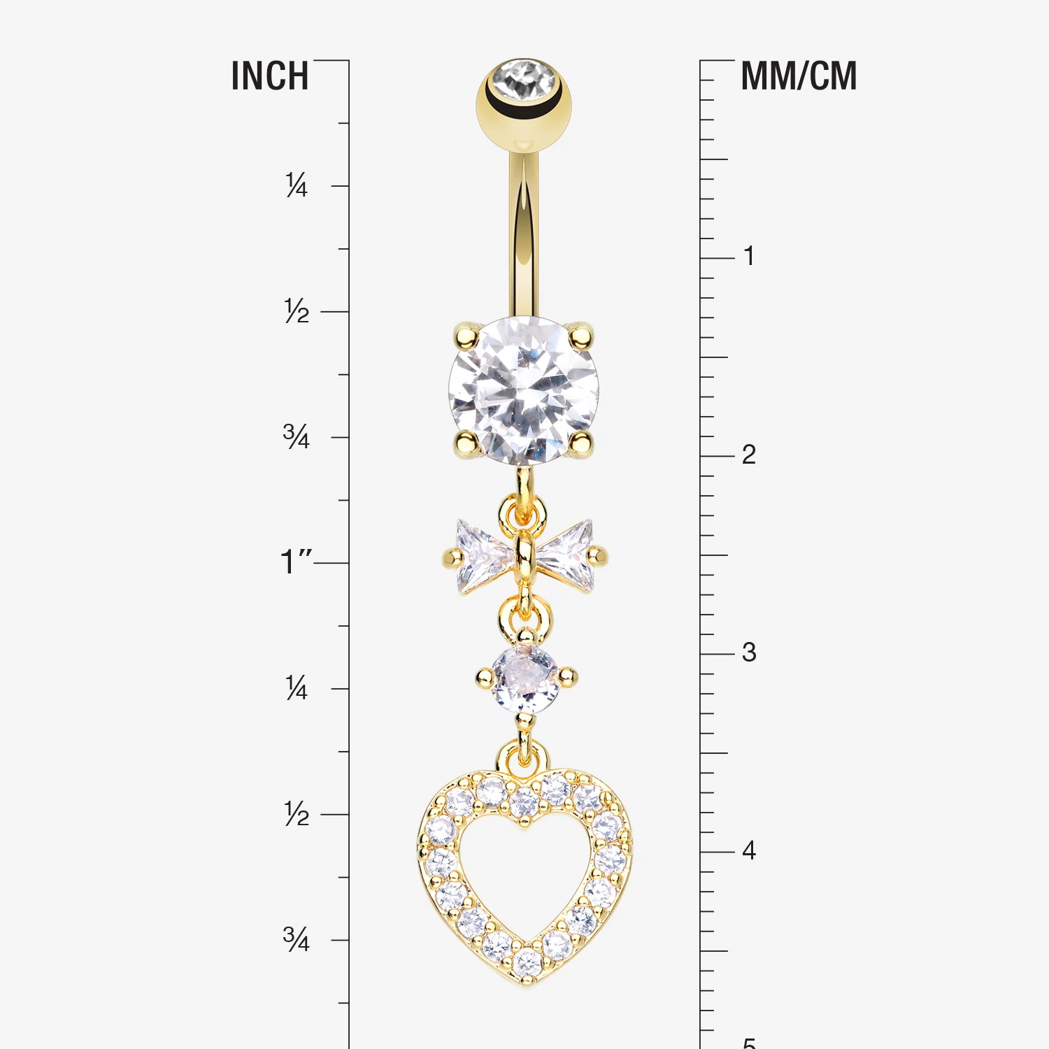 Golden Grand Heart Bow-Tie Gem Sparkle Dangle Belly Button Ring - Image 2