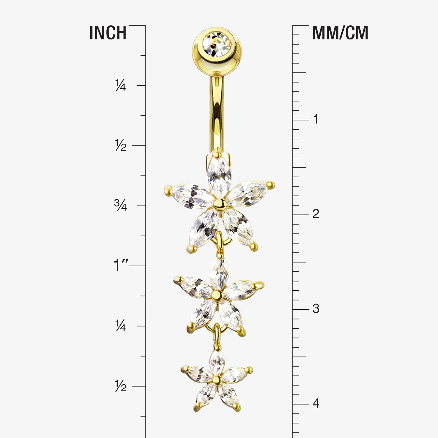 Golden Grand Sparkle Triple Marquise Sparkle Belly Button Ring - Image 2