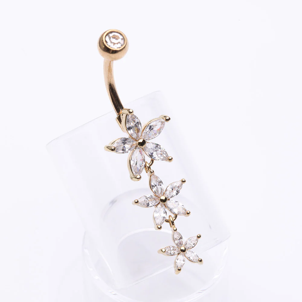 Golden Grand Sparkle Triple Marquise Sparkle Belly Button Ring - Image 3