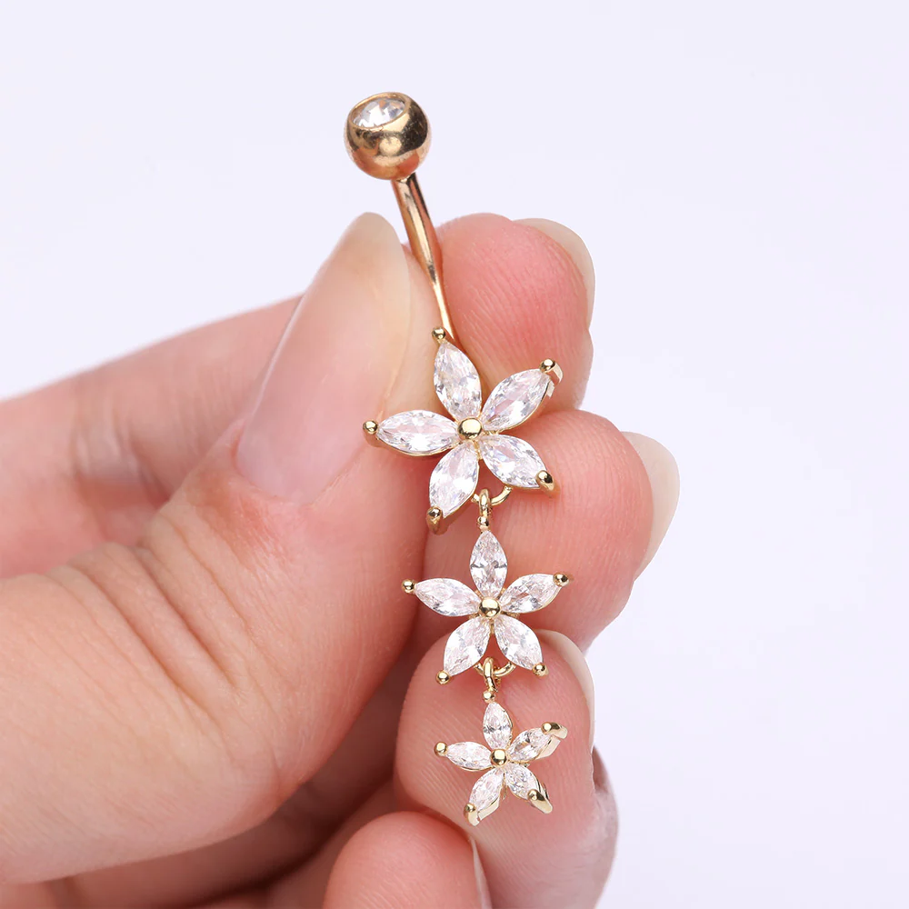 Golden Grand Sparkle Triple Marquise Sparkle Belly Button Ring - Image 4