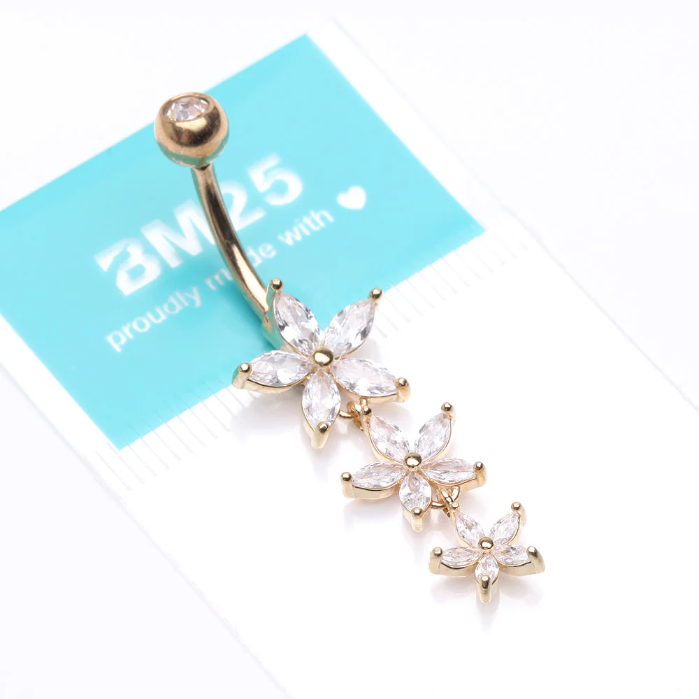 Golden Grand Sparkle Triple Marquise Sparkle Belly Button Ring - Image 5