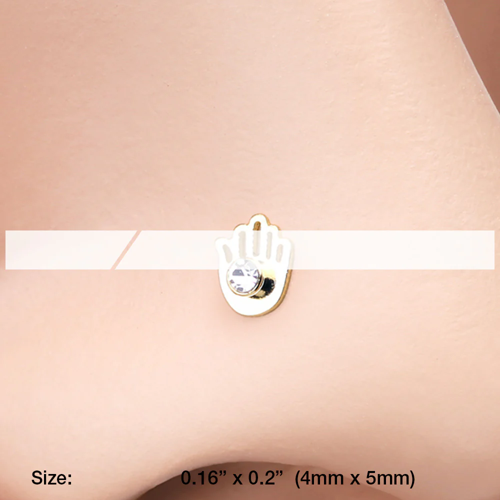 Golden Hamsa Sparkle Nose Stud Ring - Image 3