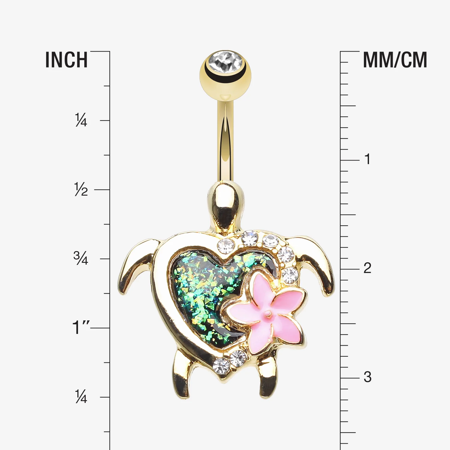 Golden Hawaiian Flower Turtle Opal Sparkle Belly Button Ring - Image 2
