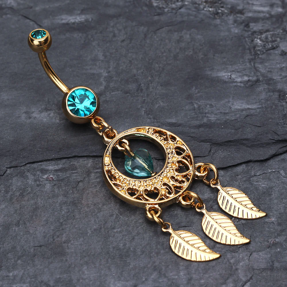 Golden Heart Dream Catcher Belly Ring - Image 3
